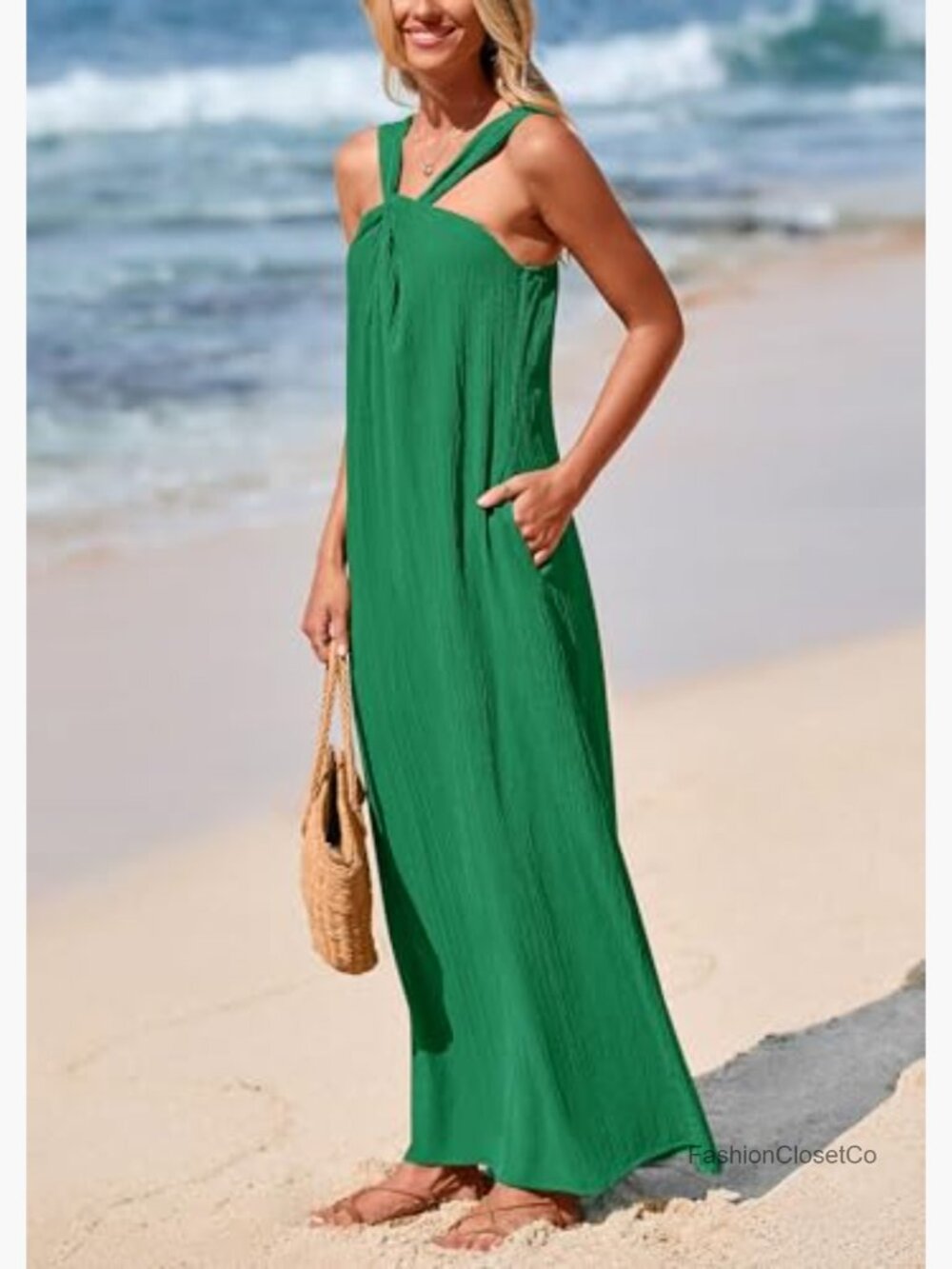 Sleeveless Strappy Loose Flowy Maxi Dress with Pockets - Picture 5 of 7